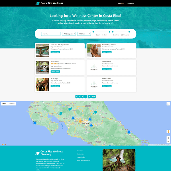 A website design for a travel agency in costa rica.
